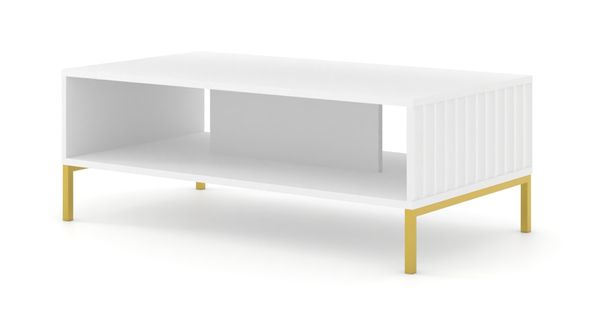 Table Basse Blanc Mat Fraisé 90x60 cm Avec Étagére De Haute Qualité Modèle Vague