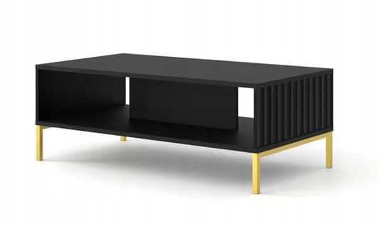 Table Basse Noir Mat Fraisé 90x60 cm Avec Étagére De Haute Qualité Modèle Vague