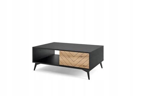 Table Basse Évoque Chêne/noir Fraisé 90x60 cm Avec Étagére Ouverte Modèle Diamant