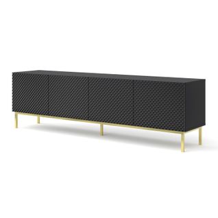 Meuble TV Meuble Hi-fi Sur Pied Noir Mat 200x42x58cm Ravi C Diamant Pied Cadré Or