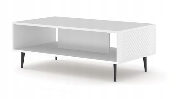 Table Basse Blanc Mat 90x60x43 Ravi C Diamant Pied Noir