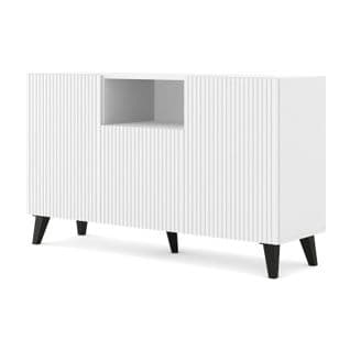 Buffet De Rangement Meuble Sur Pied Blanc Mat 150x42x87cm Ravi Pb 2d1dm Pied Noir