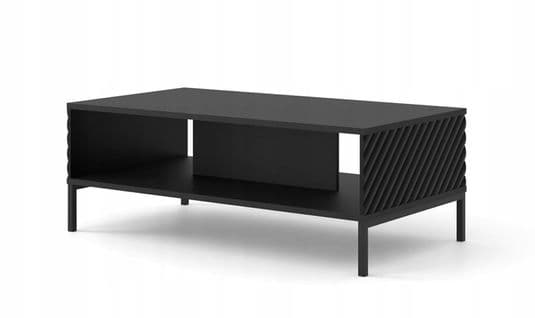 Table Basse Noir Mat Fraisé 90x60cm Avec Étagére De Haute Qualité Modèle Surfa Pieds Noir
