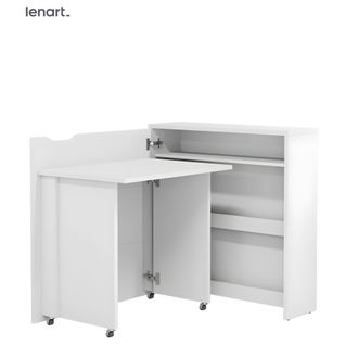 Lenart Bureau Extensible Avec Rangement 90cm Office Consus Slim Cw02l Blanc Mat Gauche