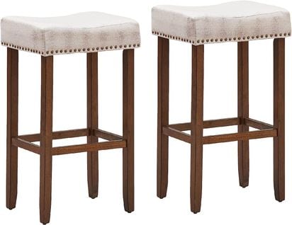 Lot De 2 Tabourets De Bar Hauteur 74 Cm Avec Assise Rembourrée En Eponge, Style Rétro, Beige