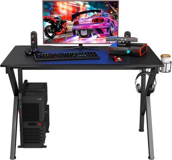 Bureau Gamer Table Informatique Cadre En Acier Robuste Noir - 115 X 75 X 76 Cm