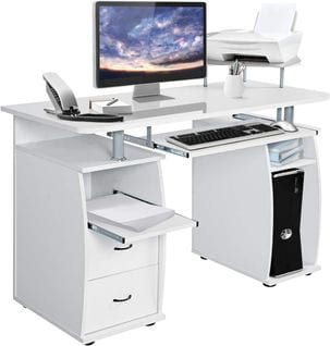 Bureau Informatique Table De Bureau En Mdf Multi-rangements 2 Tiroirs 120x55x85cm Blanc