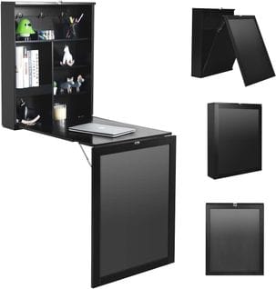 Table Pliable Bureau Murale Rabattable Avec Etagère Et Mémo Board 75x15.8x60.1cm Noir