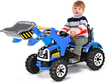 Excavatrice Electrique Pour Enfants, Tractopelle à Batterie 12v Pour Enfants Bleu