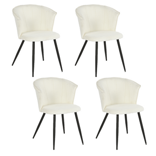 Lot De 4 Chaises De Salle À Manger Scandinave Fauteuil Assise Rembourrée En Bouclette, Blanc