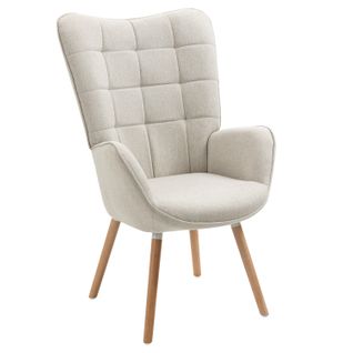 Fauteuil Relax Fauteuil De Bureau Style Scandinave En Tissu Beige Avec Pieds En Hêtre Massif