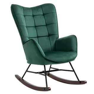 Fauteuil À Bascule Rocking Chair Fauteuil Relax Style Scandinave En Velours Vert Avec Pieds En Hêtre