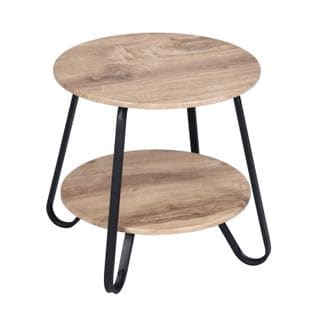 Table D'appoint Scandinave Ronde Bouts De Canapé Design À 2 Niveaux Guéridon, Beige