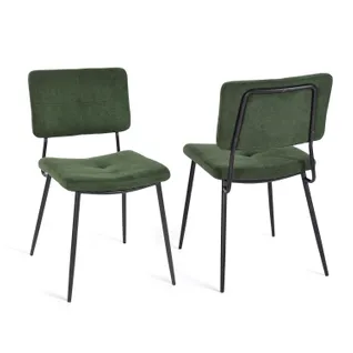 Lot De 2 Chaises De Salle À Manger Avec Dossier Assise Rembourrée En Tissu, Vert