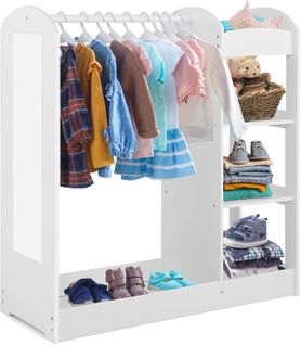 Meuble Rangement Ouverte Pour Enfant Avec 4 Étagères Et Porte-vêtements 93,5x 38 X 100 Cm Blanc