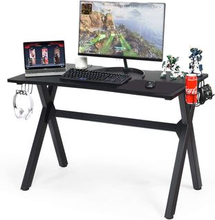 Bureau Gaming Pour Gamer Table Ergonomique Avec Porte-gobelet Et Crochet - 123 X 60 X 76 Cm