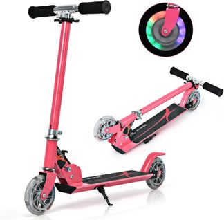 Trottinette Enfant 2 Roues Patinette Enfant Pliable Scooter Enfant Kick Avec LED Lumière-rose