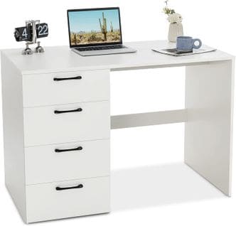 Bureau Droit Avec 4 Tiroirs Mdf Finition Mélaminé - L110 X P60 X H76 Cm- Brillance Blanche