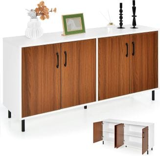 Buffet Bas - 4 Portes, 5 Pieds Métalliques -148x40x75,5cm- Meuble De Rangement