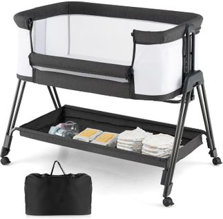 Lit Cododo Berceau Bébé Avec Matelas, 4 Roues Verrouillables, 7 Hauteurs Réglables, 9kg