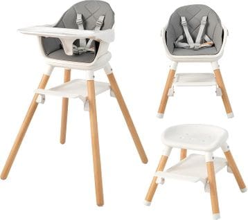 6 En 1 Chaise Haute Bébé Convertible Avec Plateau, Avec Repose-pieds Double Face, 6-36 Mois Blanc