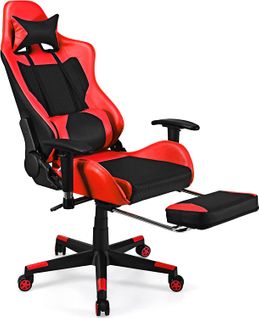 Chaise Gaming Ergonomique, Réglable À Dossier Haut Repose-pieds Et Accoudoirs Réglables Rouge