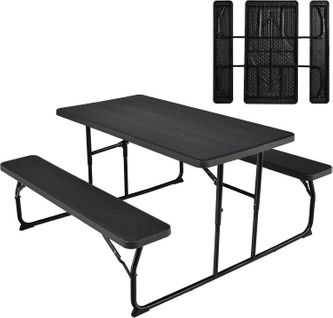 Ensemble Table Et Bancs Pliant De Pique-nique Avec Cadre En Métal,  Charge 250kg (noir)