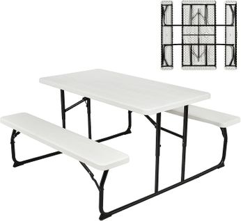 Ensemble Table Et Bancs Pliant De Pique-nique Avec Cadre En Métal(blanc)