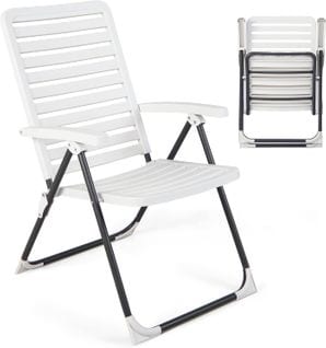 Chaise De Jardin Extérieur À Dossier Réglable ,charge 120 Kg, Blanc