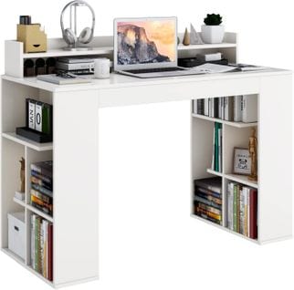 Bureau D'ordinateur Avec 10 Étagères De Rangement Ouvertes Et Étagère Pour Moniteur Chambre