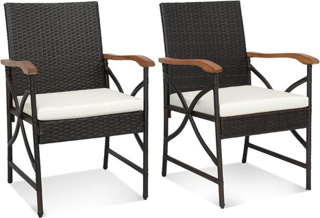 Fauteuil De Jardin Éxterieur Lot De 2 Avec Coussins, Chaise Jardin Exterieur En Rotin Pe Avec Accou