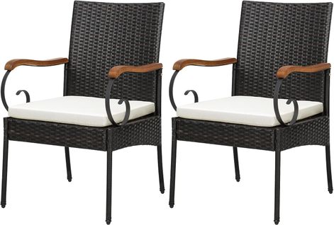 Fauteuil De Jardin Éxterieur Lot De 2 Avec Coussins, Chaise Jardin Exterieur En Rotin Pe Avec Accou