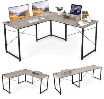 Bureau D'angle En L Réversible Avec Support De Moniteur