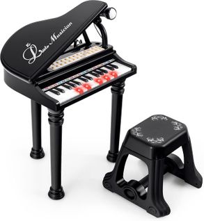 Piano Numérique 31 Touches Pour Enfants Avec Tabouret et Microphone, Charge 50kg (31 Touches, Noir)