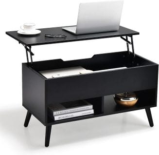 Table Basse Relevable Avec 2 Compartiments Et Rangement Caché