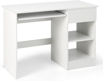 Bureau Blanc Pour Ordinateur, Bureau Informatique Avec Plateau Clavier Coulissant Et Un Grand Tiroir