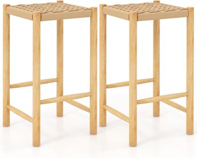 Lot De 2 Tabourets De Bar De 65 Cm, Siège En Papier Tissé Et Pieds Salle à Manger(36 X 36 X 65 Cm)