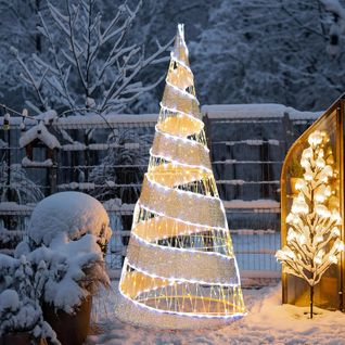 Sapin De Noël Conique Avec 500 LED Jaune Et Blanc, Arbre De Noël Artificiel