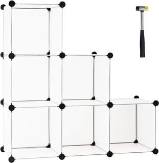 Étagère Rangement 6 Cubes Modulaire 30x30cm, Étagère Modulable Connecteurs Abs Et Marteau