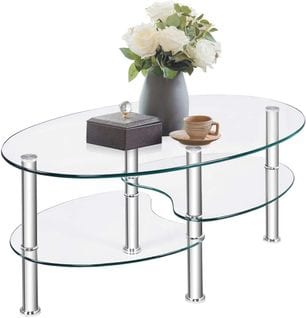 Table Basse En Verre Transparente Avec 3 Etagères En Verre Trempé,  Chambre, 90x50x45cm