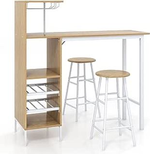 Table Haute Cuisine Avec Tabouret, Mange Debout Industriel Avec Porte-verre Porte-bouteilles