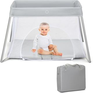 Lit Parapluie Bébé Avec Matelas Doux Et Lavable, Charge 15 Kg Pour Bébé De 1-3 Ans (gris Clair)