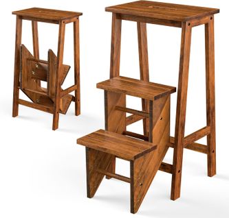 Tabouret Escabeau En Bois D'hévéa Pliant, 57 X 41 X 76 Cm (chêne Foncé)