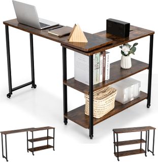 Table Roulante, Bureau D’angle Mobile Avec 3 Étagères,bureau Avec Rangement, Marron Rustqiue (l)