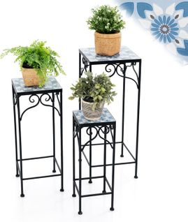 Lot De 3 Support Pour Pot De Fleurs En Métal Présentoir, Décoratif Pour Jardin Balcon Salon (bleu)