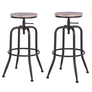 Lot De 2 Tabourets De Bar Hauteur Réglable 69-77cm Pivotant Imitation Chêne Siège Style Industriel