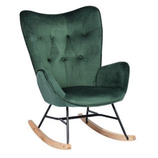 Fauteuil à Bascule Rocking Chair Scandinave en Velours Avec Pieds en E' Bois Métal