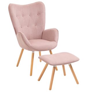 Fauteuil Relax Avec Repose-pieds Chaise Longue Relax Style Scandinave En Tissu Rose Pieds En Hêtre