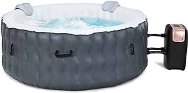 Spa Gonflable Avec Appuie-tête, Porte-gobelets, 180 X 68 Cm, Spa Rond Portable à 4 Personnes Gris