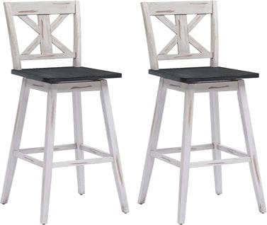 Lot De 2 Tabourets De Bar Pivotant À 360° En Bois Avec Dossier Et Repose-pieds (51 X 51 X 109 Cm)